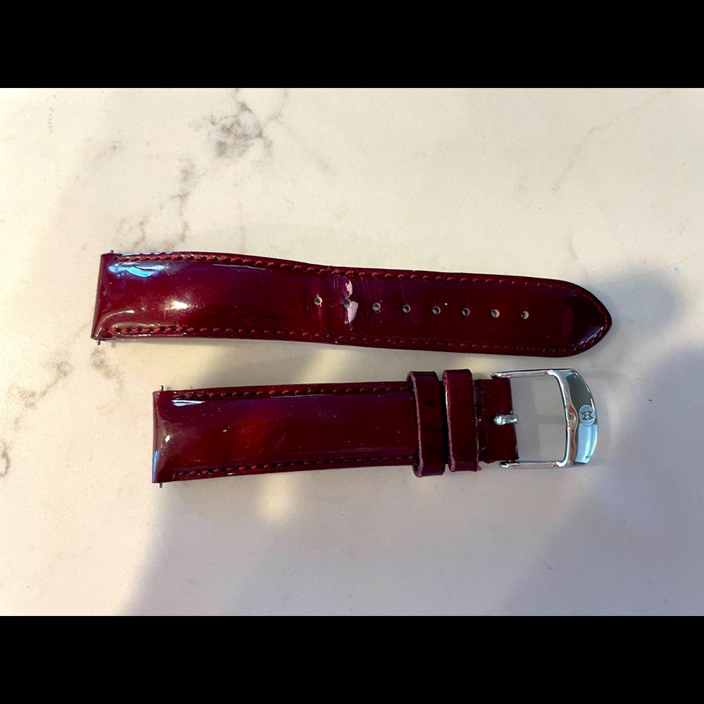 Michele 18mm Burgundy Patent Leather Watch Band